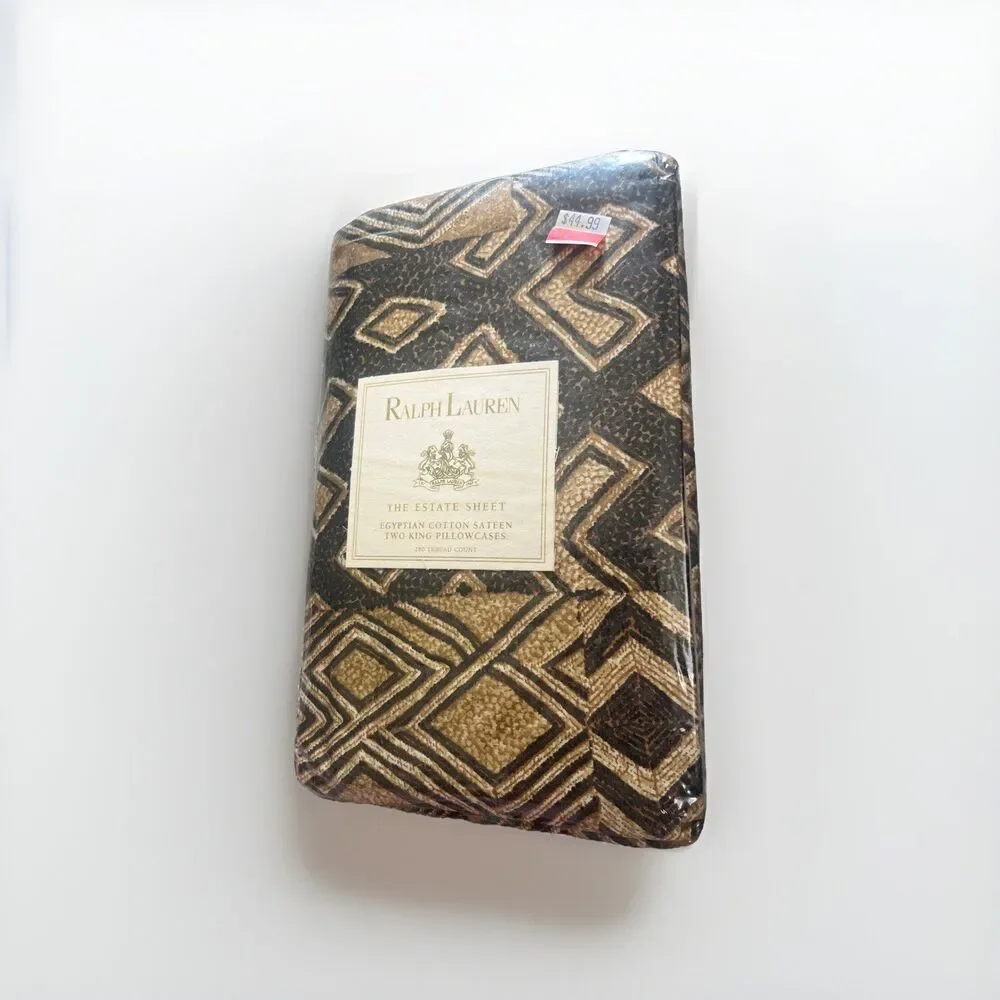 VTG Ralph Lauren The Estate Sheet King Pillowcases NIP Egyptian Cotton Geometric